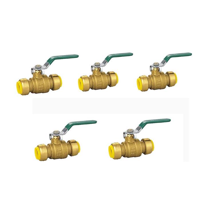 Lead-Free, Brass Push-Fit Ball Valves 3/4" [5pk, 10pk, 25pk]