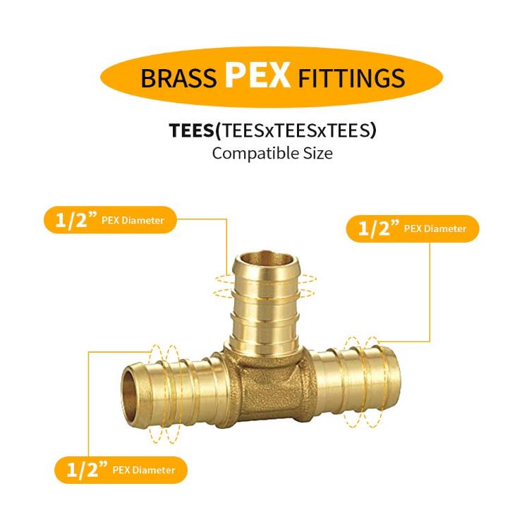 Brass Barbed Tees 1/2"x1/2"x1/2" Lead Free PEX Crimp"T" Fitting  [5pk, 10pk, 25pk]