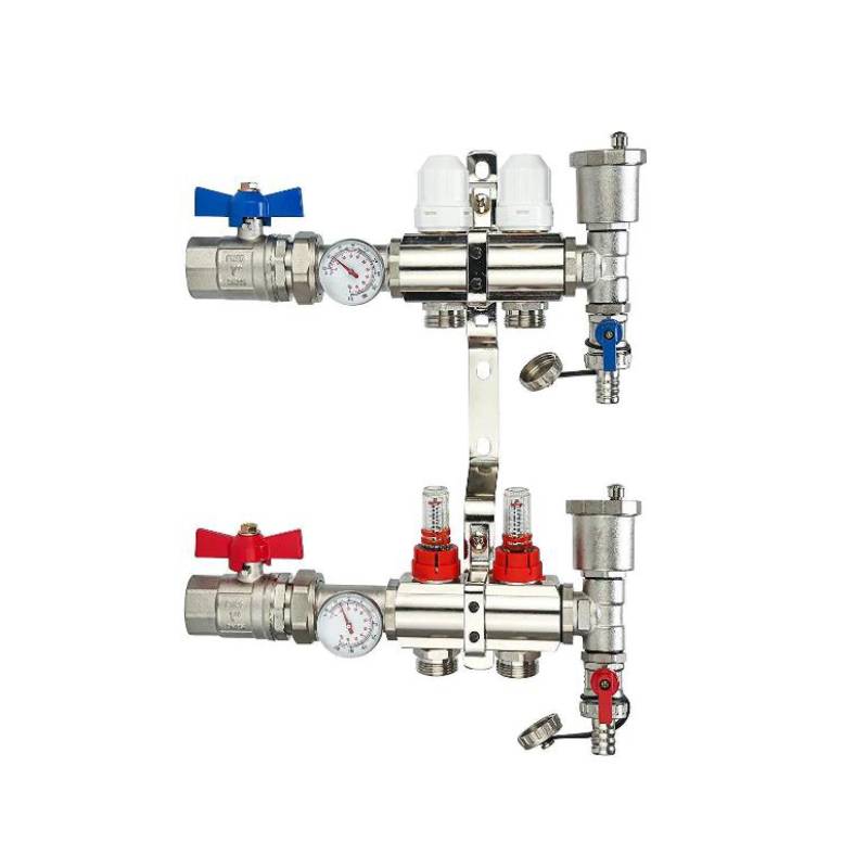 Brass Radiant Heat Manifolds with Compatible Outlets - 2 Loops 1" & 1/2" NPT For Floor Heating