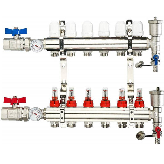 Hydronic Radiant Heat Manifold Brass - 6 Loops 1" & 1/2" NPT