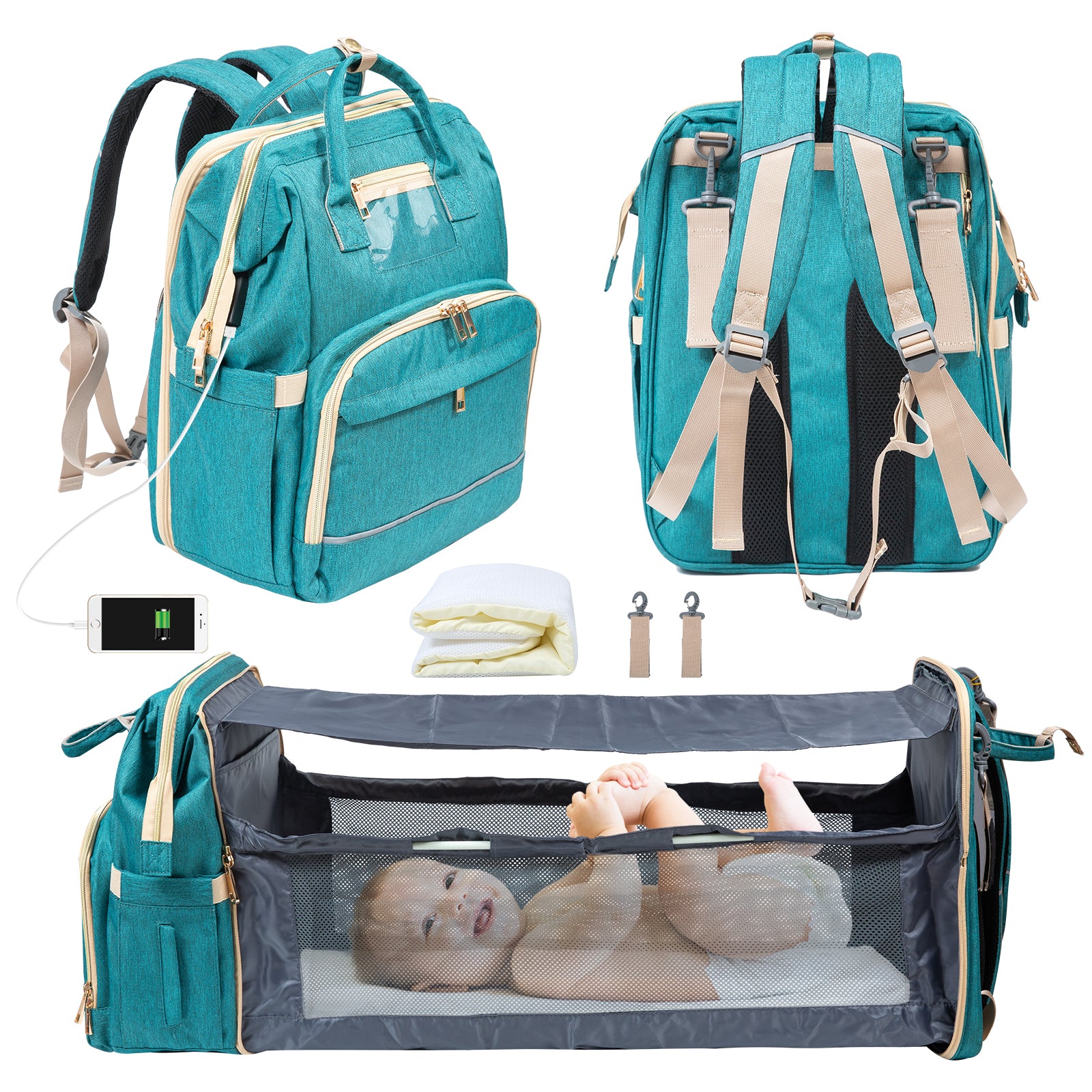 Diaper Bag Backpack, Portable Travel Mommy Bag with Changing