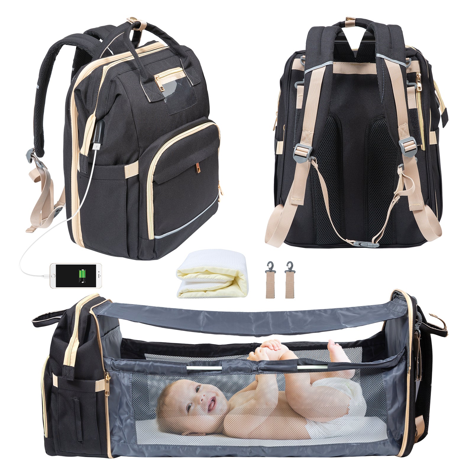 KeaBabies Diaper Bag with Changing Pad - Waterproof Baby Bag, Travel Diaper  Bags, Baby Diaper Bag Backpack