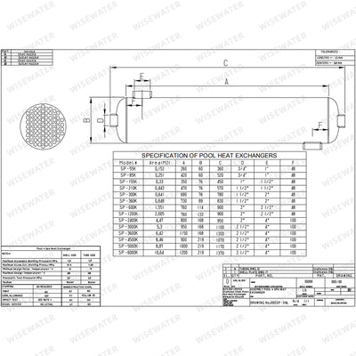 Swimming Pool Heat Exchanger - 85K Stainless Steel 316L Opposite Side 1 1/2" & 1" FPT