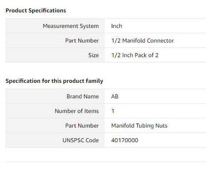 1/2" PEX Compression Connector, Manifold Adapter 2 Pack