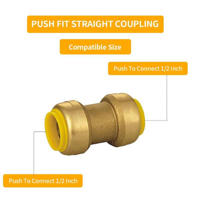 Lead-Free, Brass Push-Fit Couplings 1/2" [5pk, 10pk, 25pk]